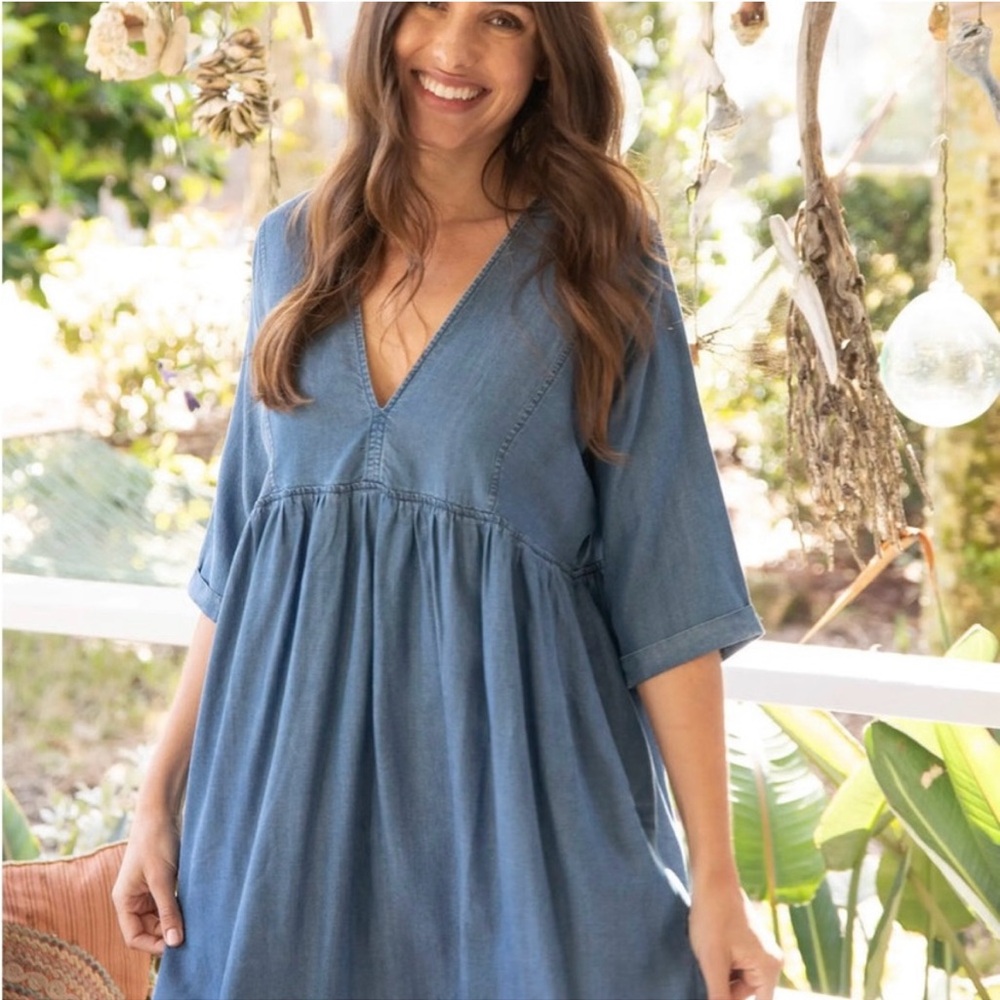 Denim Blue V-Neck Dress